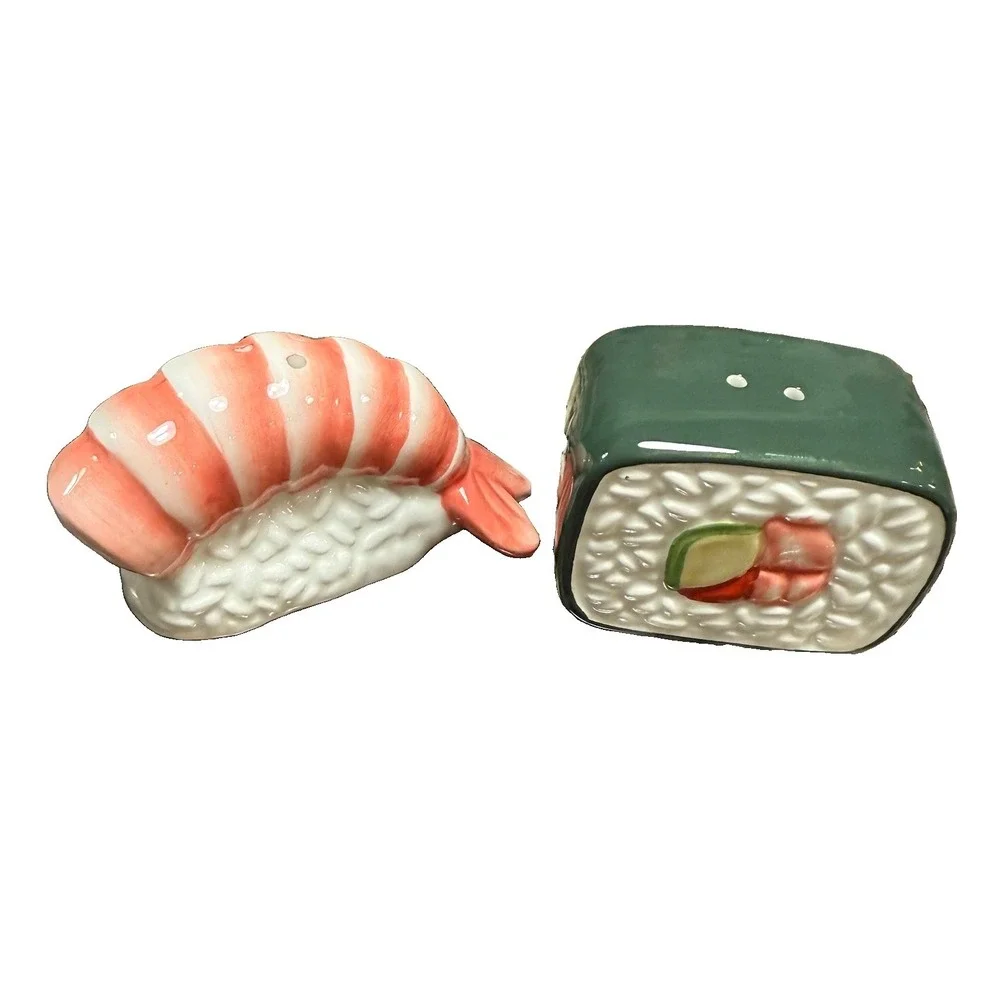 Ashland Sushi Salt & Pepper Shakers Shrimp Sushi Roll Ceramic NIB